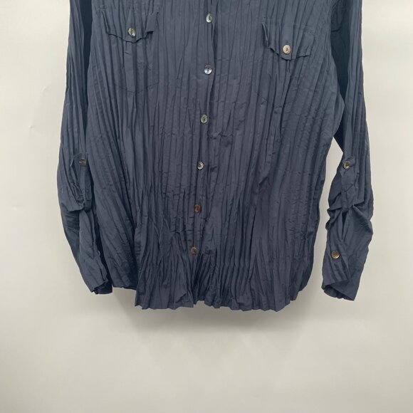 Chico's Womens Pleated Texture Button Up Top Long Sleeve Charcoal Size XL - Picture 3 of 8